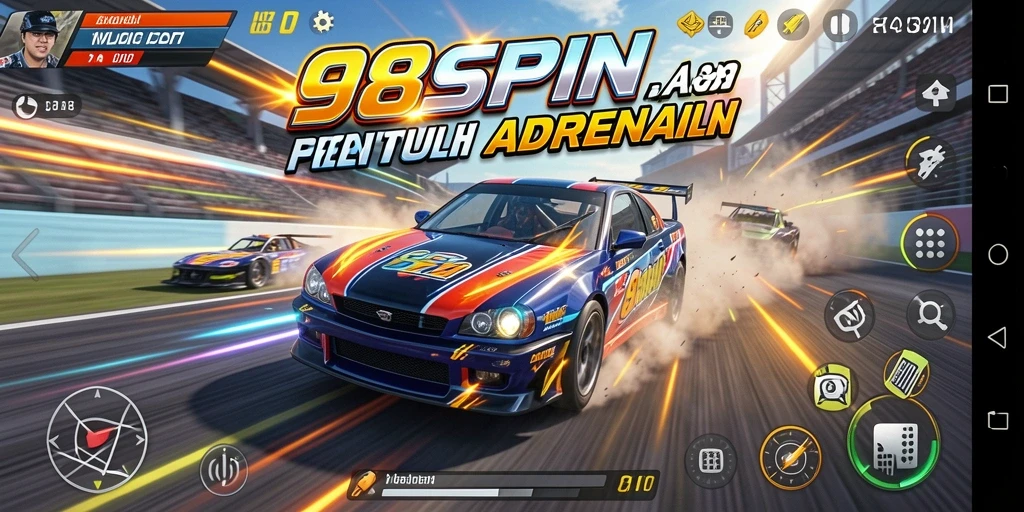 Screenshot dari gameplay balap yang menegangkan di 98SPIN