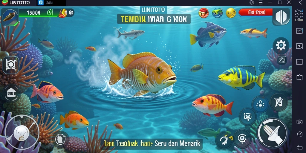 Tampilan gameplay LINITOTO saat menembak ikan di lautan.