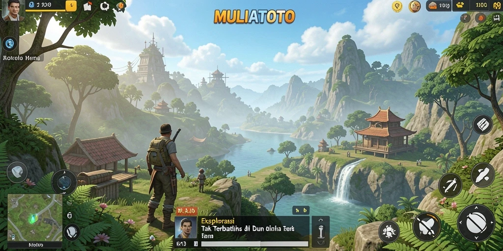 Screenshot gameplay menunjukkan eksplorasi dalam dunia terbuka yang luas.