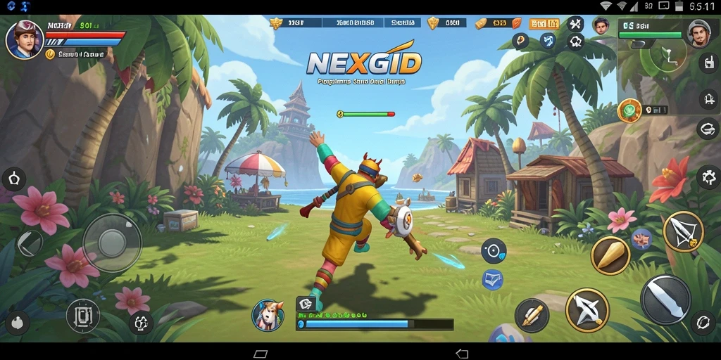 Tampilan gameplay seru dalam NEXGID dengan karakter lucu.