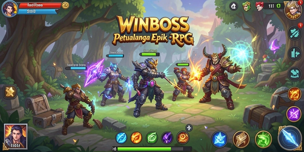 Tangkapan layar dari gameplay <strong>WINBOSS</strong> yang menampilkan aksi petualangan RPG.
